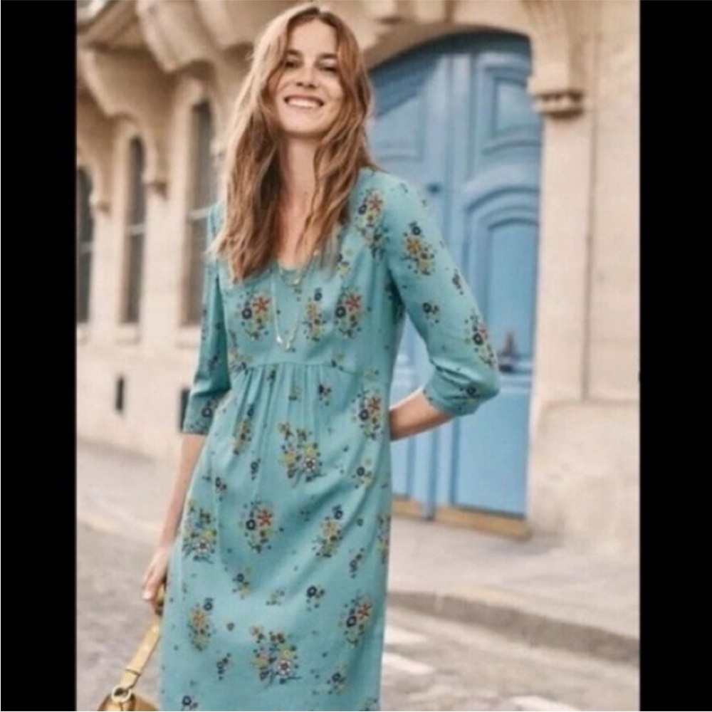 Boden Eliza Dress Heritage Blue Daydreamer Whimsical Floral Print Empire Waist